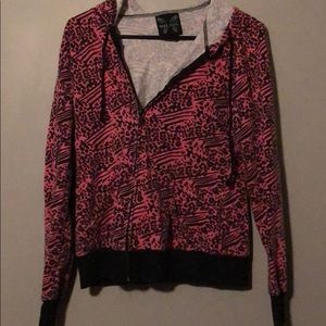 Pink print zipped hoodie